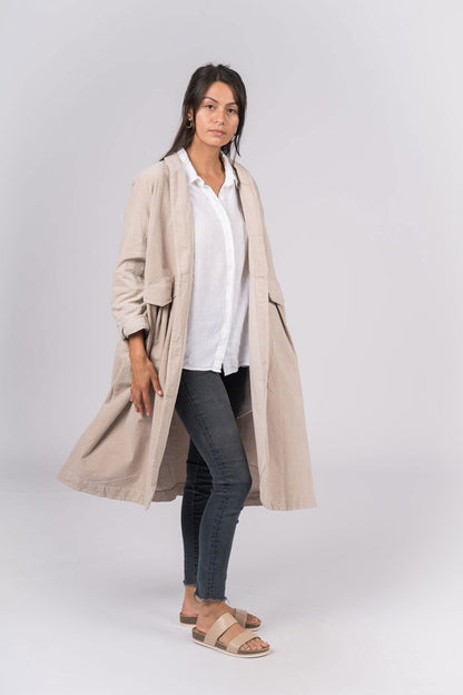 Frederic x Montaigne Pissarro Longline Velvet Coat Natural