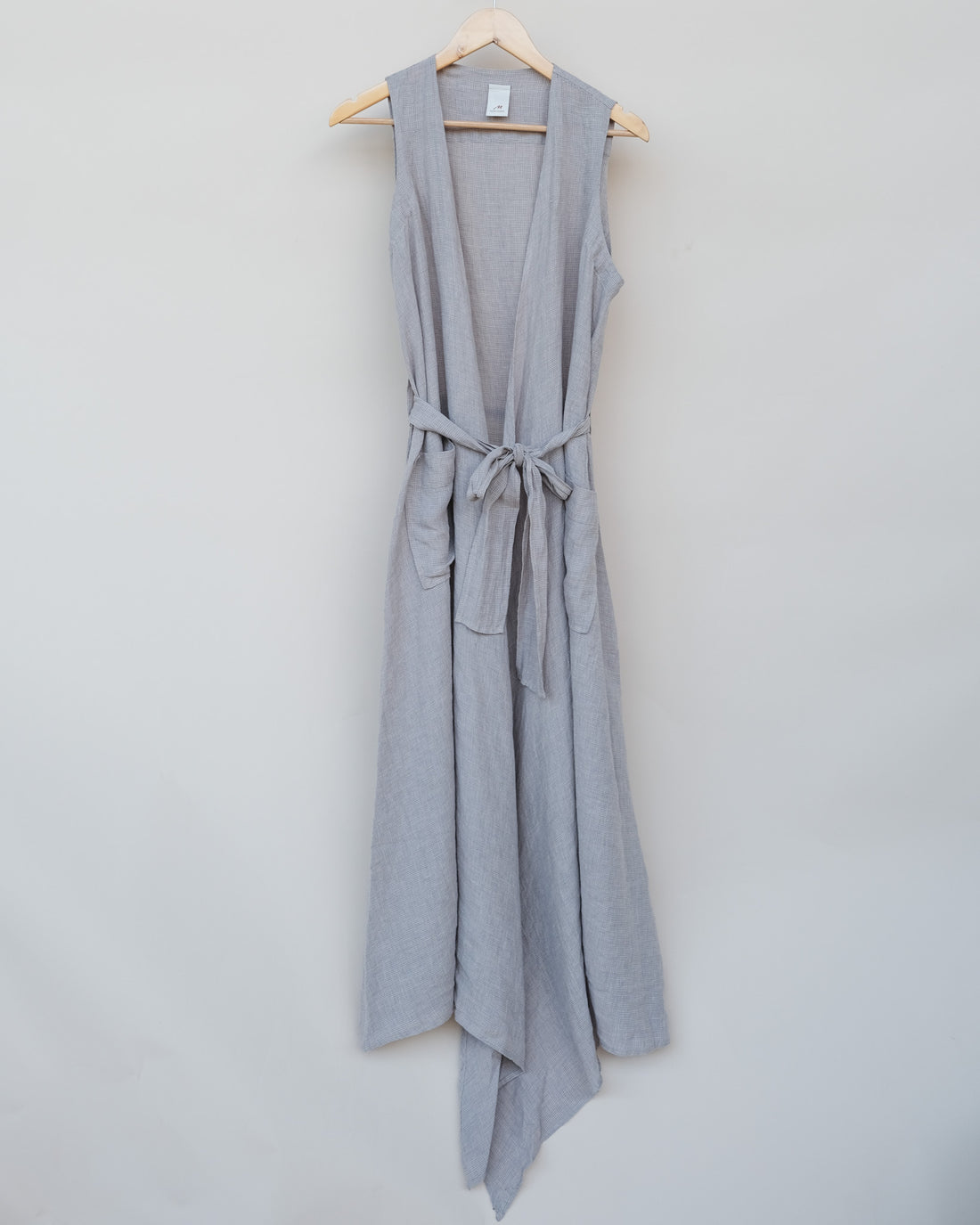 Genevieve Wrap Around French Linen Dress in Natural Houndstooth