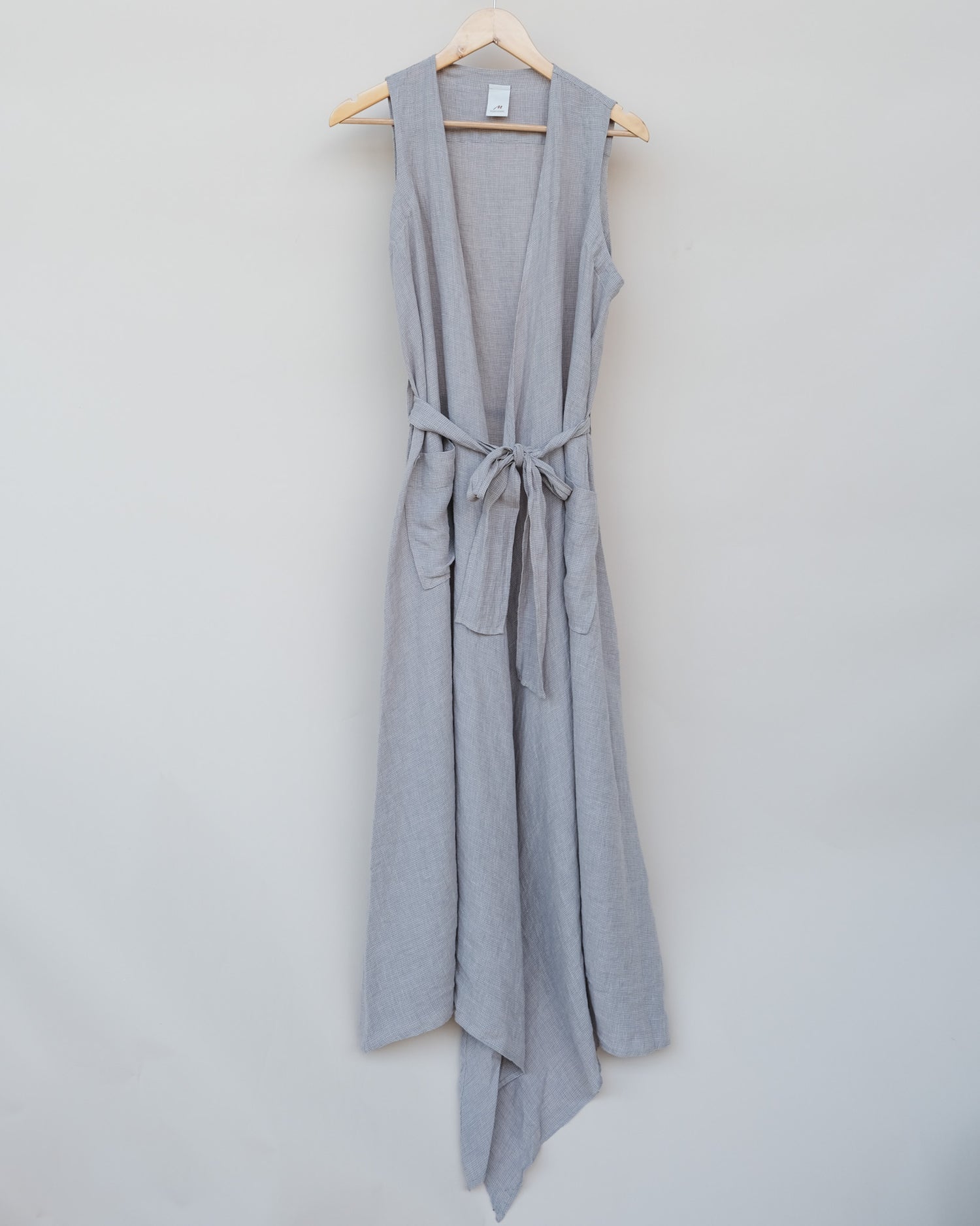 Genevieve Wrap Around French Linen Dress in Natural Houndstooth