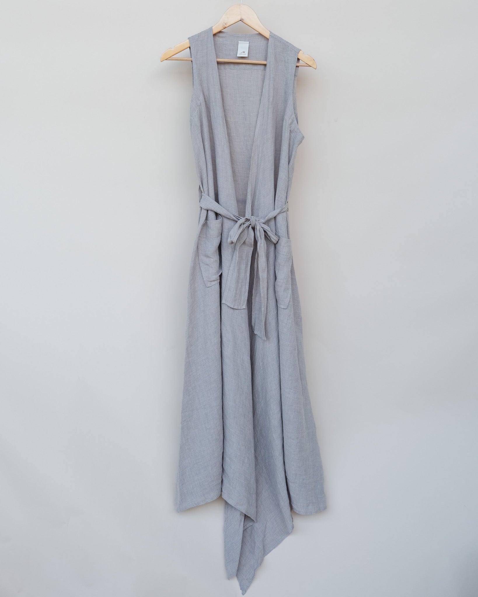 Genevieve Wrap Around French Linen Dress in Natural Houndstooth