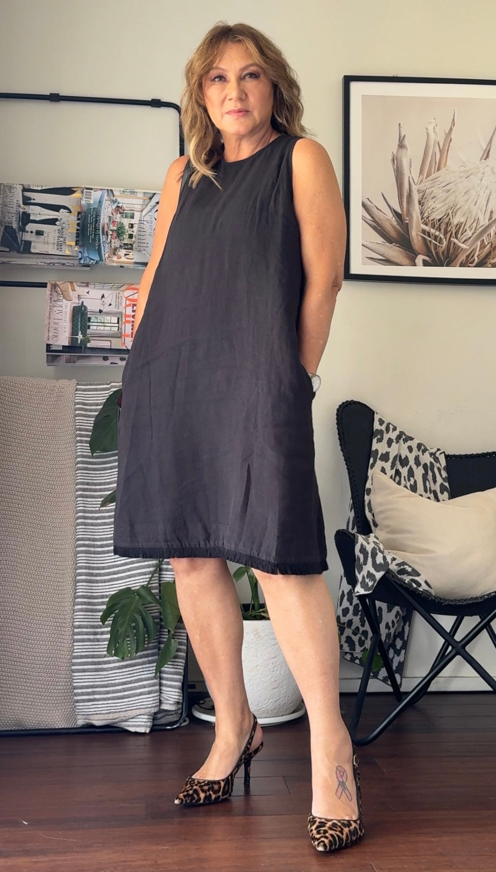 Grace Linen Shift Dress with Raw Seam