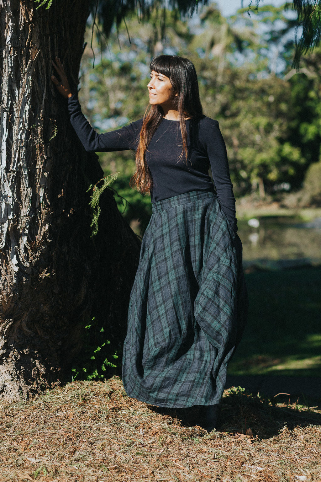 Lavigne Asymmetrical Linen Skirt in Blue Tartan2
