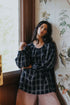 Montaigne Dante Navy Check Linen Top