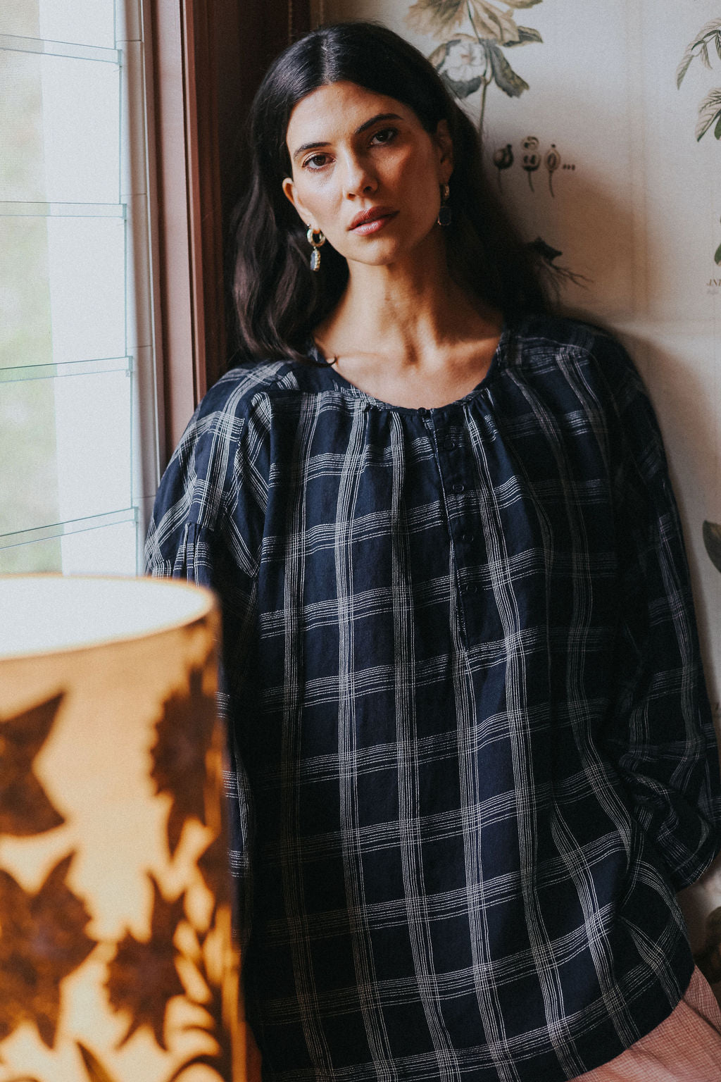 Montaigne Dante Navy Check Linen Top2