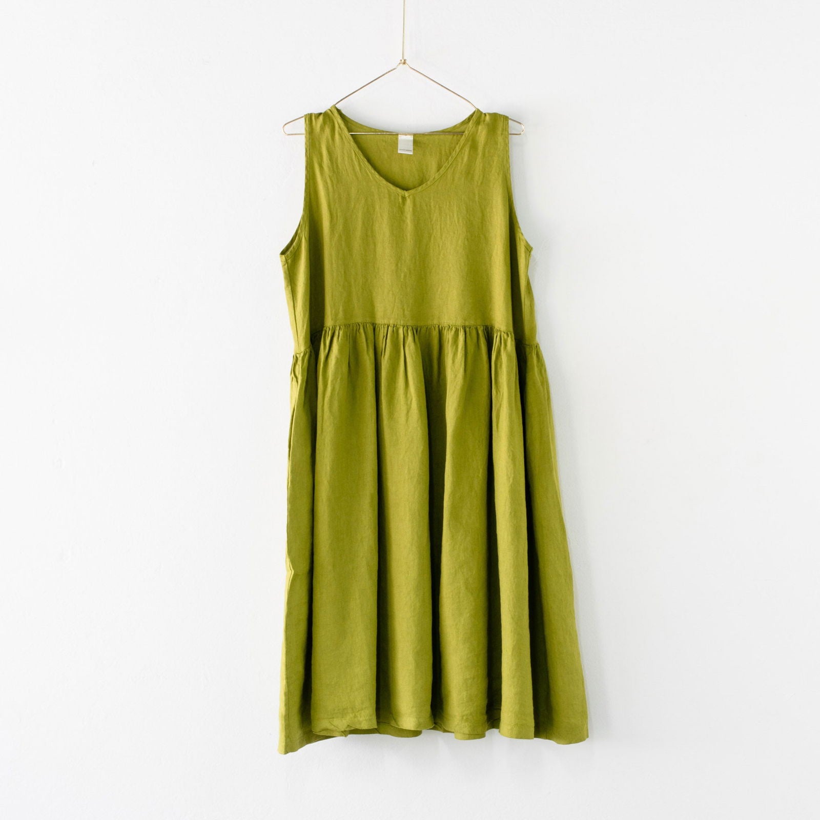 Montaigne Adelaide Sleeveless Linen Smock Dress with Pockets Acid Green