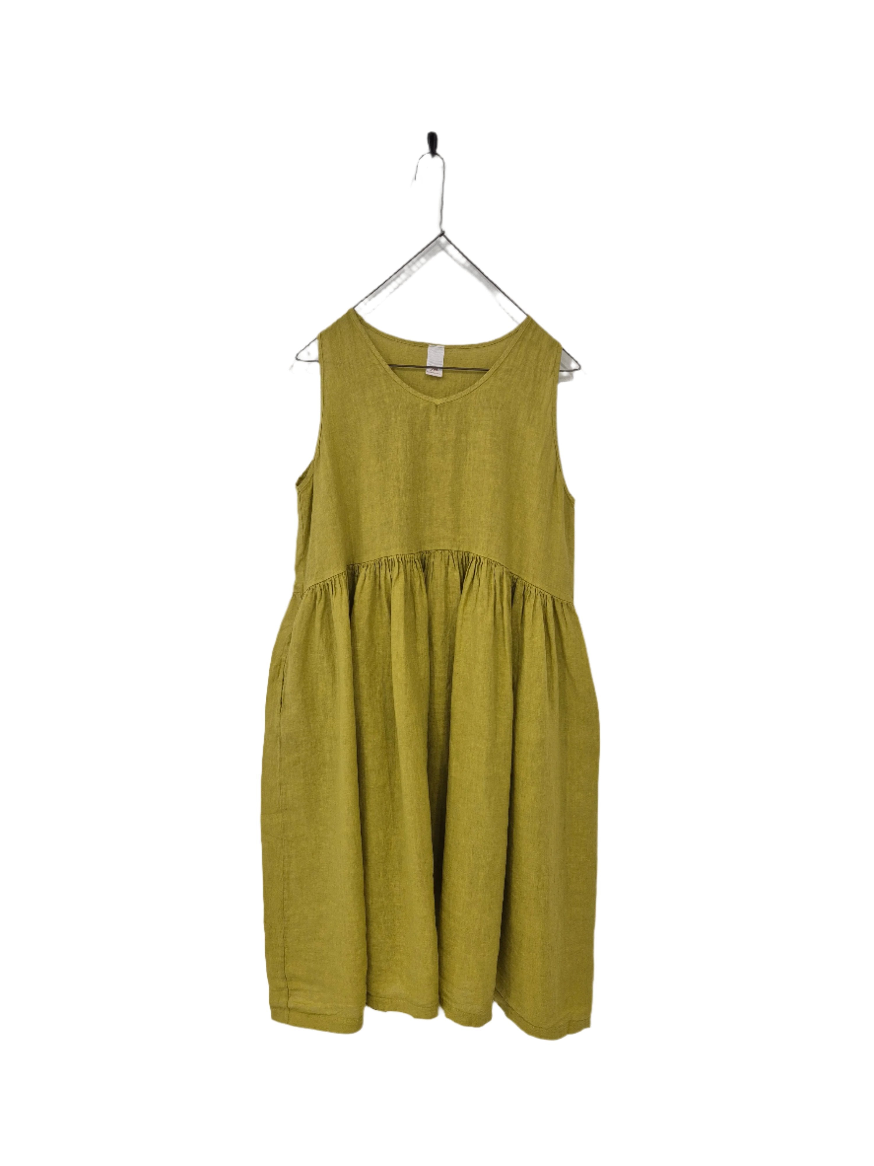 Montaigne Adelaide Sleeveless Linen Dress with Pockets Acid Green1