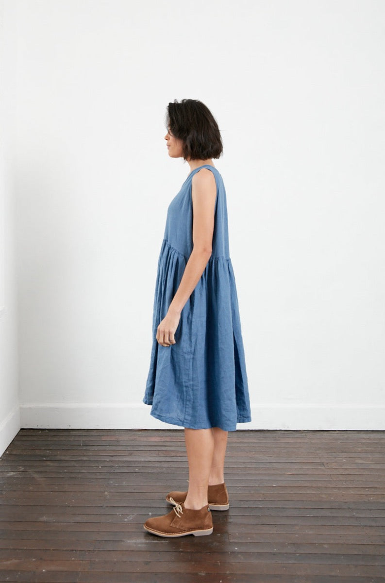 linen smock dress australia Rosemary Smock Dress in Navy Linen Blend