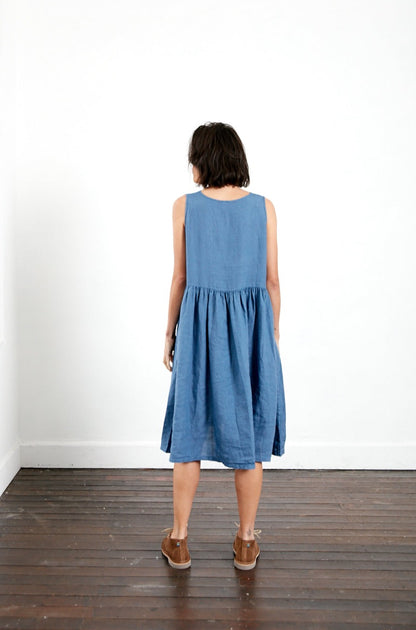 Montaigne Adelaide Sleeveless Linen Dress with Pockets Demin2