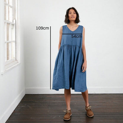 Montaigne Adelaide Sleeveless Linen Smock Dress with Pockets Denim3