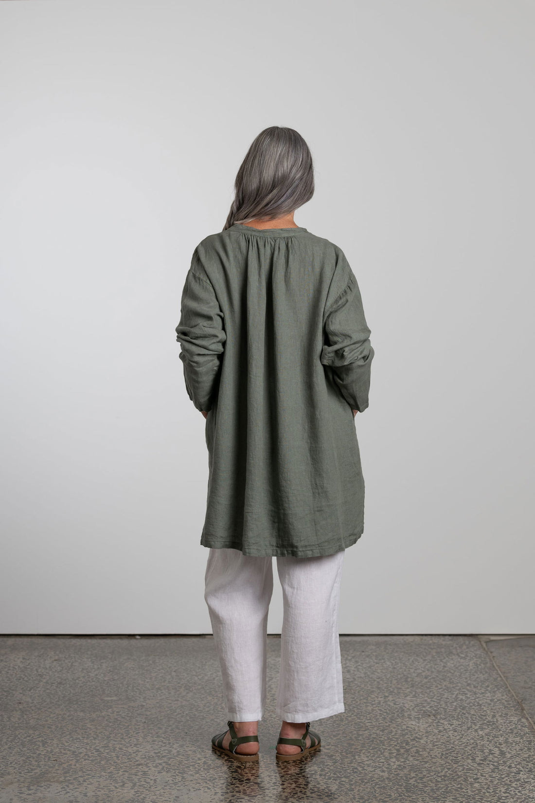 Montaigne Adele Linen Smock with Front Tie Khaki2