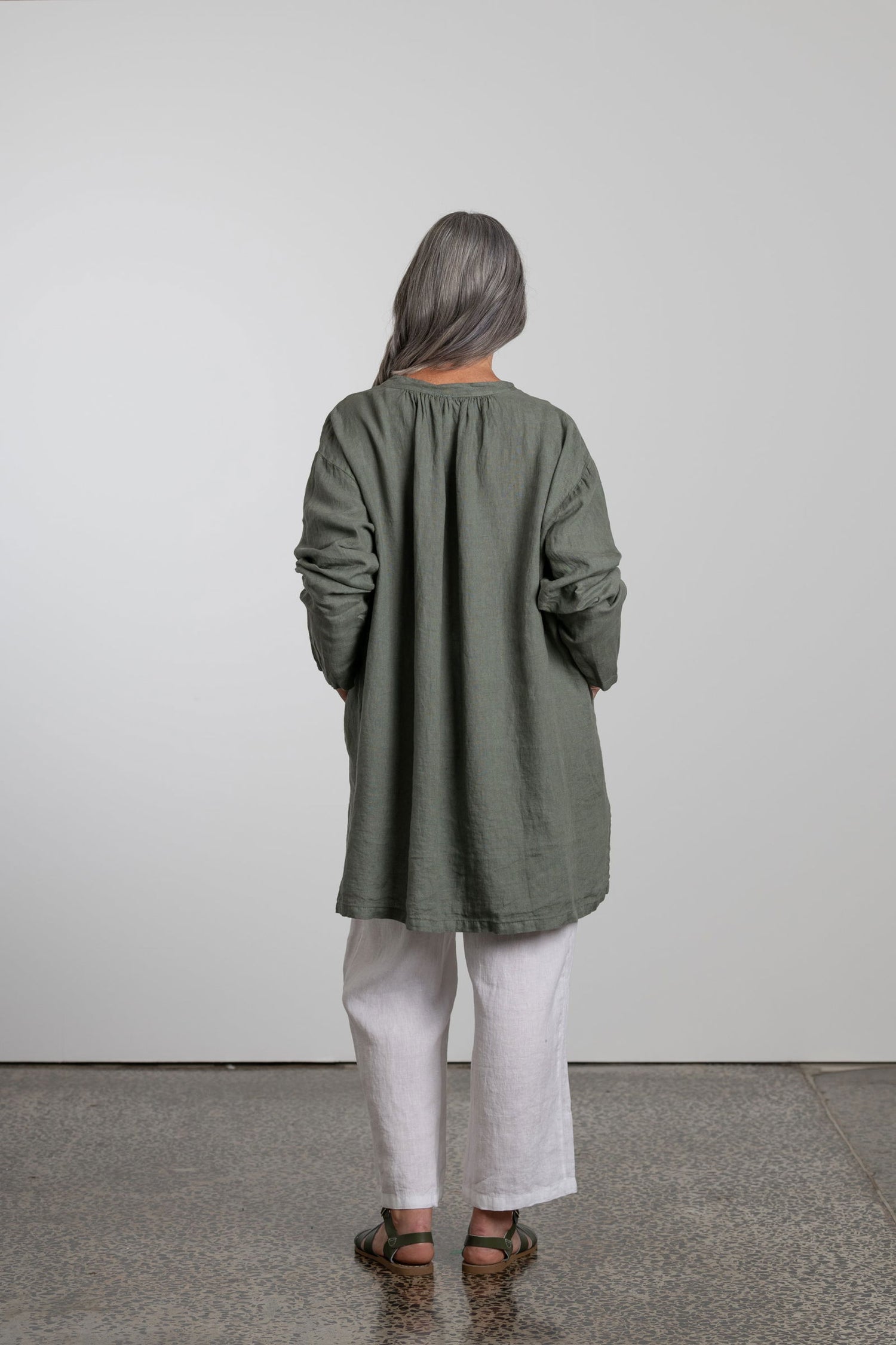 Montaigne Adele Linen Smock with Front Tie Khaki2