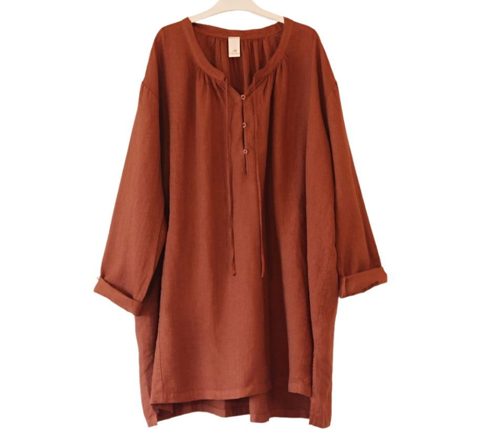 Montaigne Adele Linen Smock with Front Tie Rust