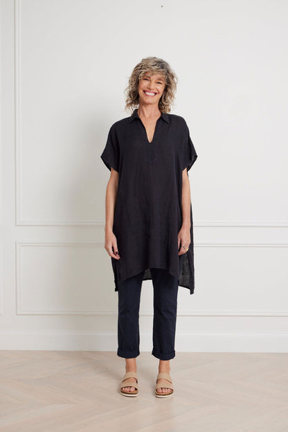 Montaigne Adrienne Linen Collared Shirt Navy