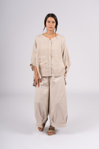 Montaigne Agathe Short Sleeve Linen Top Natural1