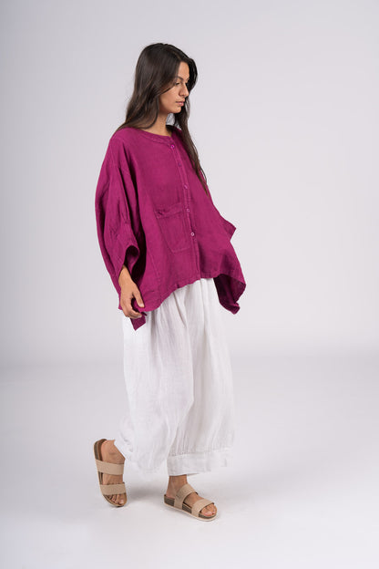 Montaigne Agathe Short Sleeve Linen Top Orchid1