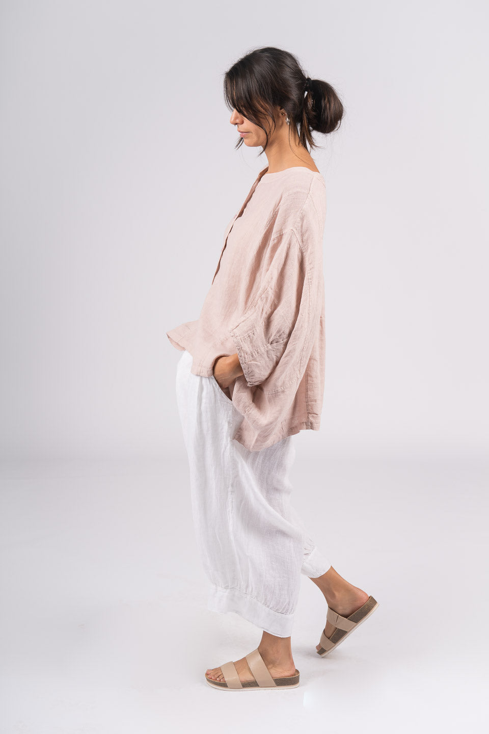 Montaigne Agathe Short Sleeve Linen Top Rose1