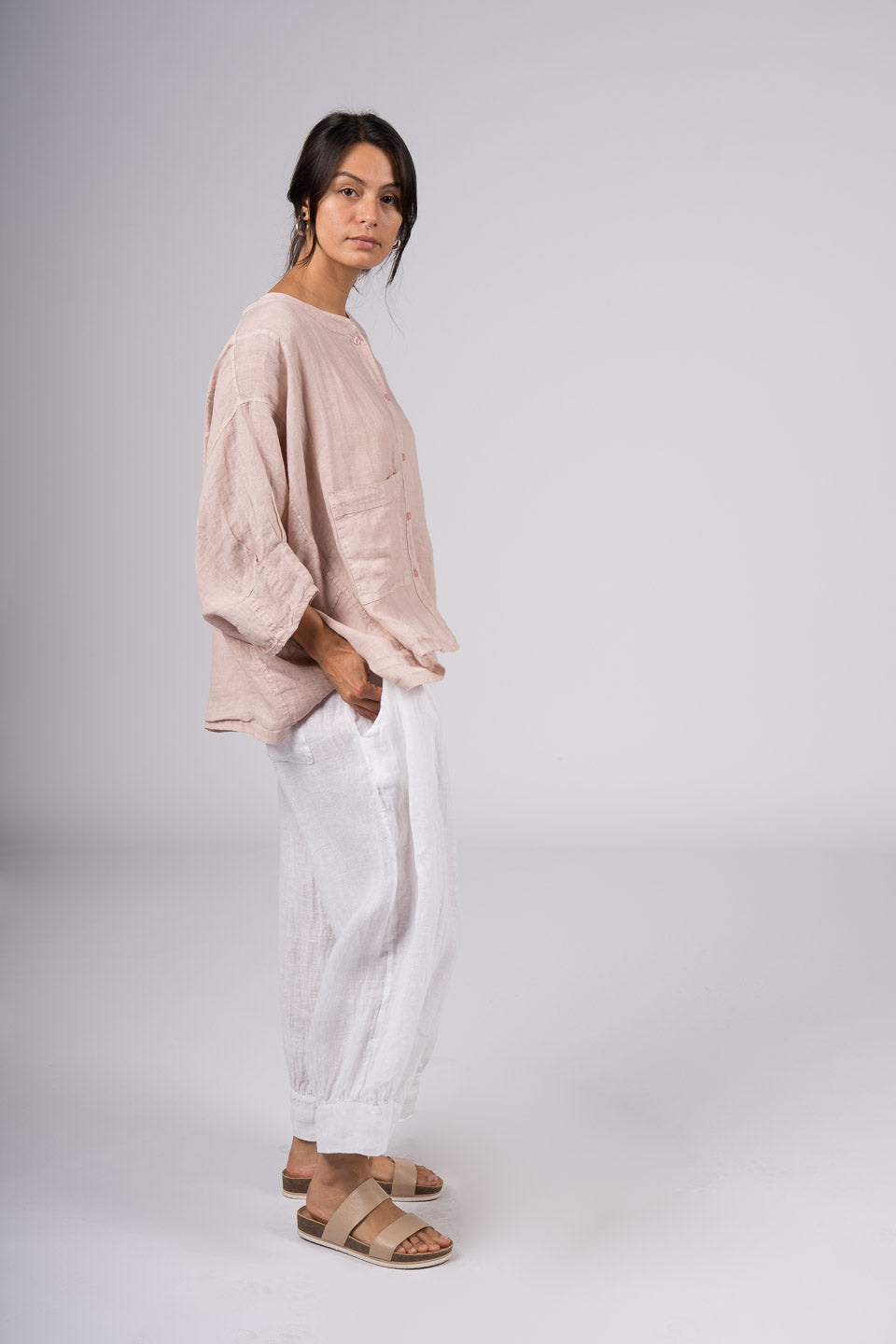 Montaigne Agathe Short Sleeve Linen Top Rose2