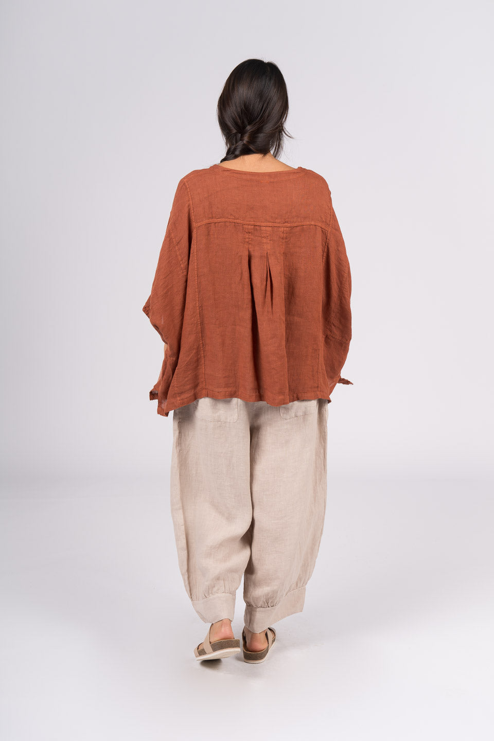 Montaigne Agathe Short Sleeve Linen Top Rust2