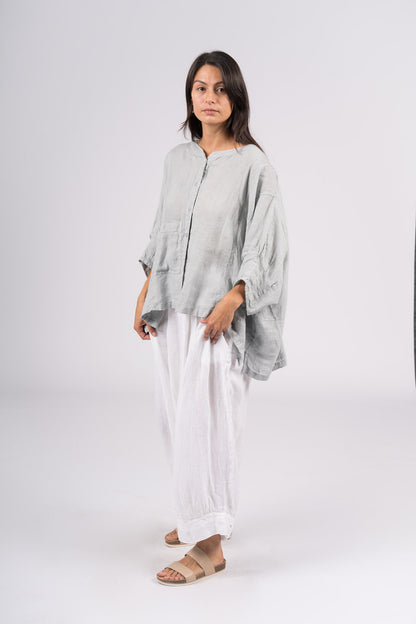 Montaigne Agathe Short Sleeve Linen Top Silver2