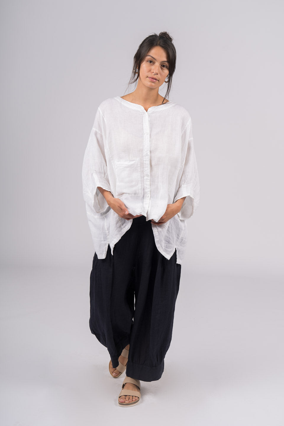 Montaigne Agathe Short Sleeve Linen Top White2