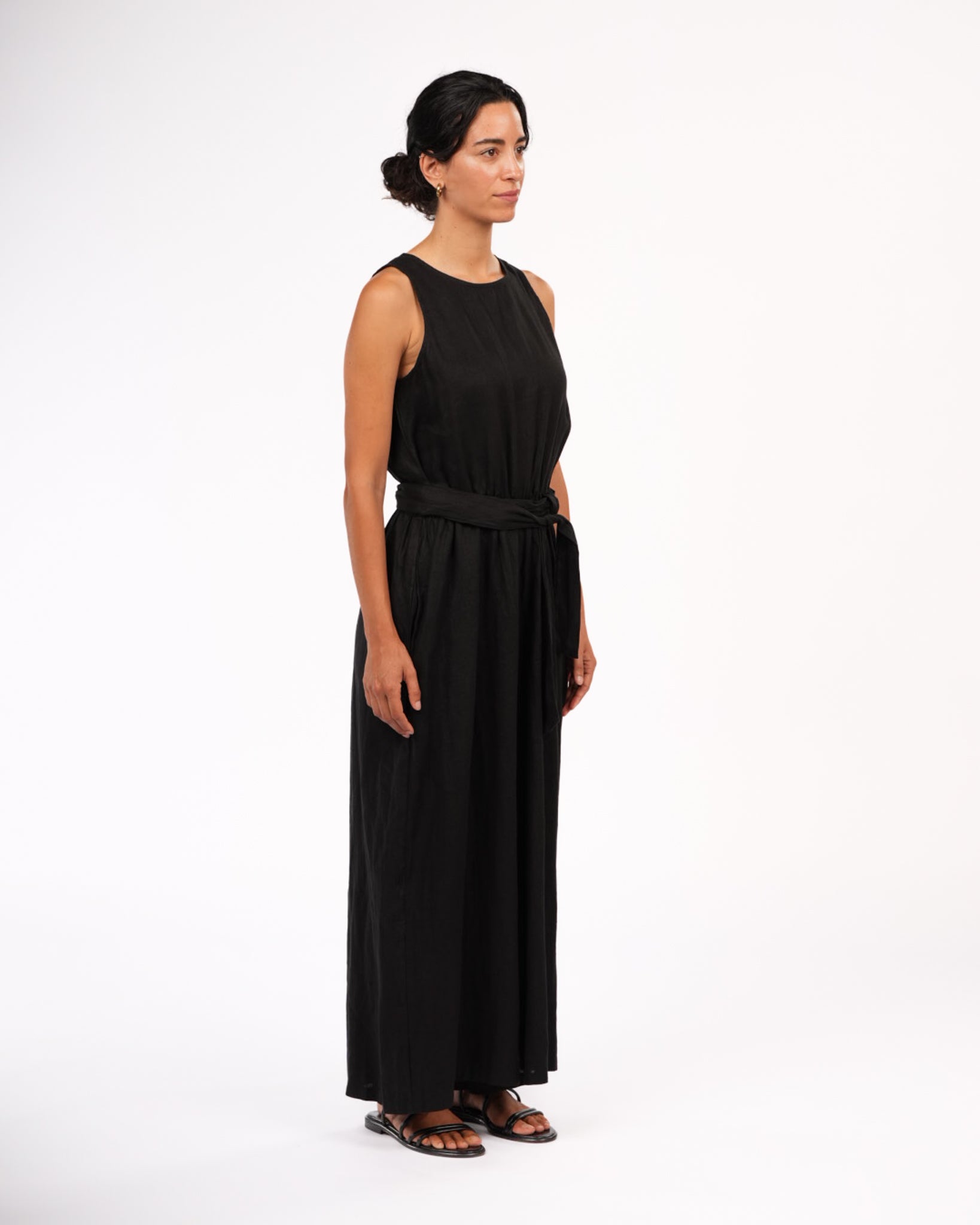 Montaigne Alba French Linen Tie-Waist Jumpsuit Black1