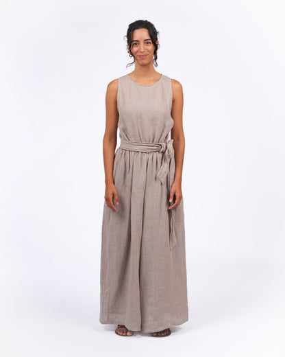 Montaigne Alba French Linen Tie-Waist Jumpsuit In Houndstooth