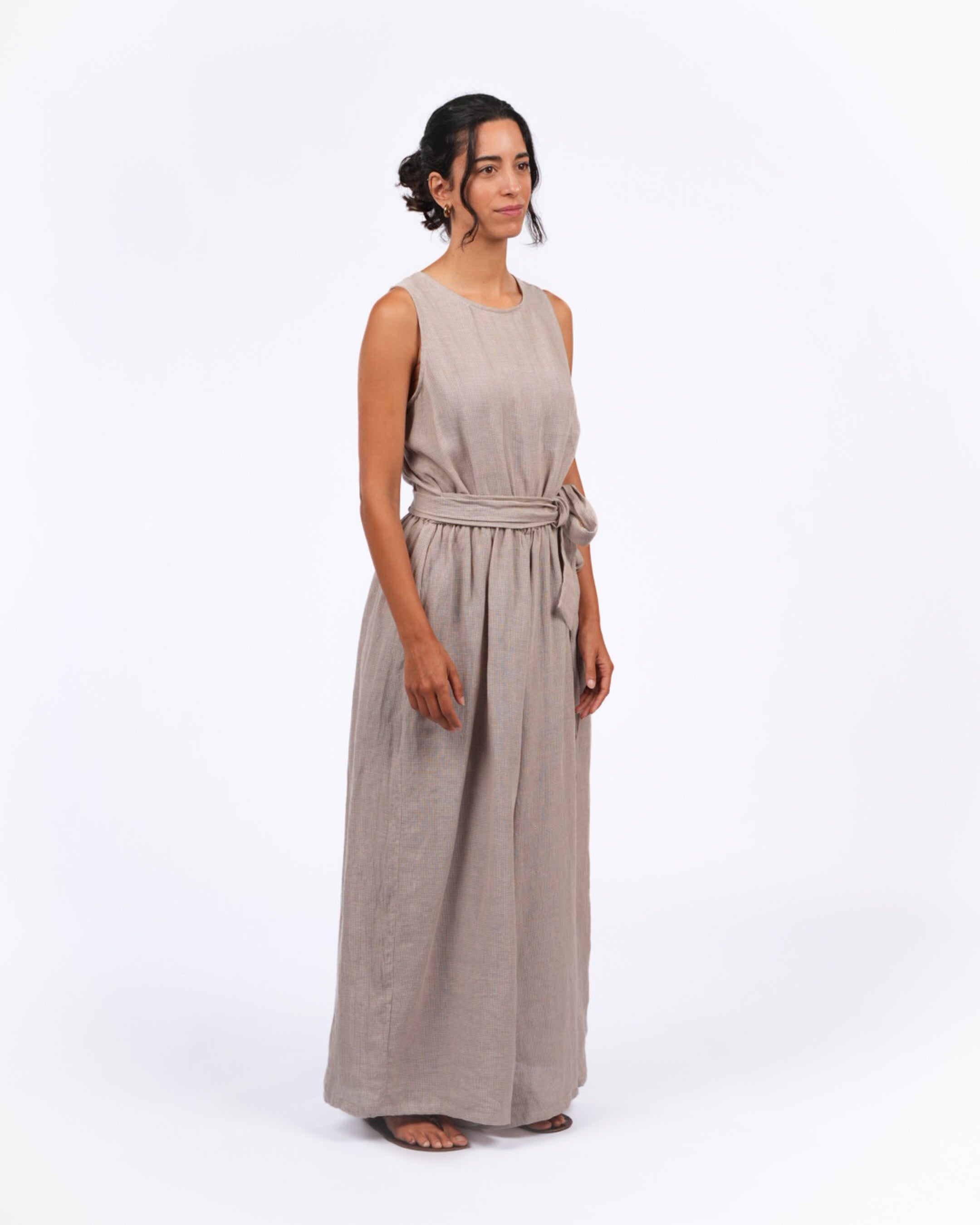 Montaigne Alba French Linen Tie-Waist Jumpsuit In Houndstooth3