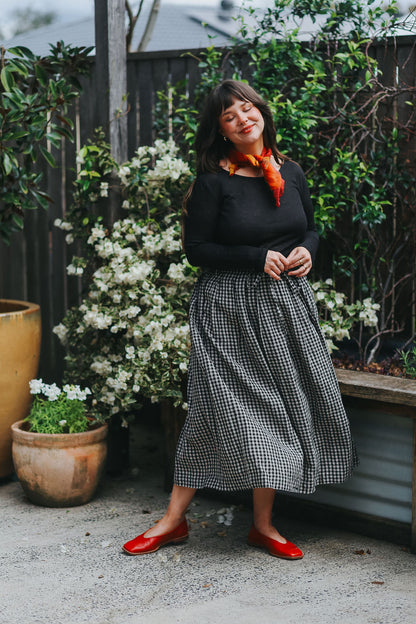 Montaigne Amélie Linen Skirt Black &amp; White Gingham3