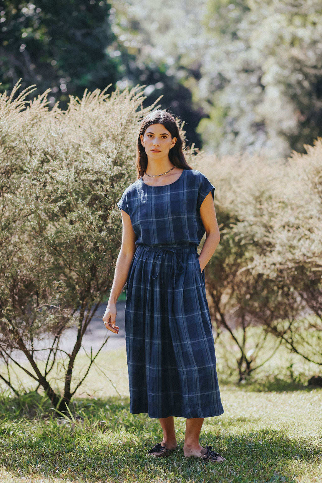 Montaigne Amélie Linen Skirt Blue Check
