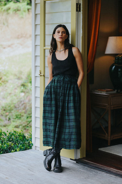 Montaigne Amélie Linen Skirt Green &amp; Black Plaid