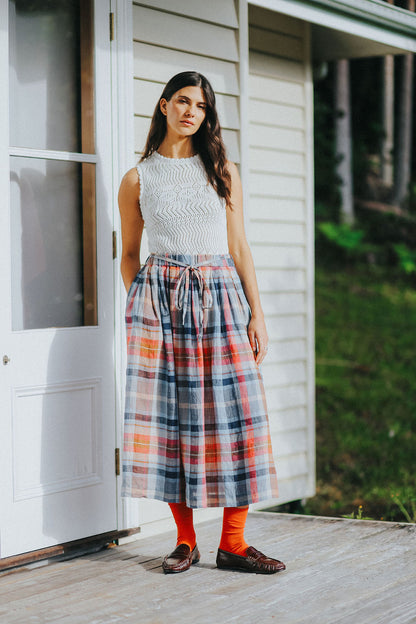 Montaigne Amélie Multi Check Linen Skirt with Belt