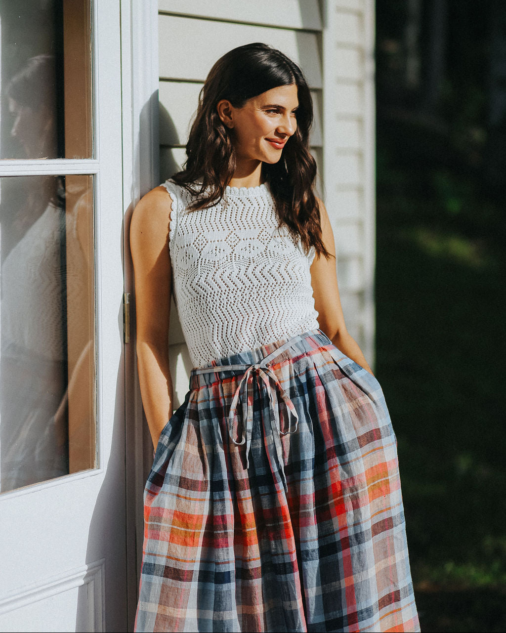 Montaigne Amélie Multi Check Linen Skirt with Belt1