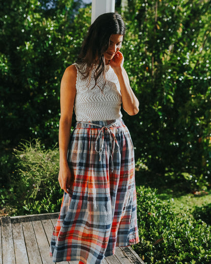 Montaigne Amélie Multi Check Linen Skirt with Belt2