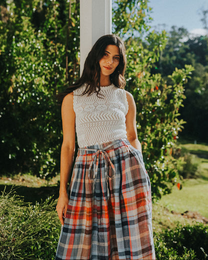 Montaigne Amélie Multi Check Linen Skirt with Belt3