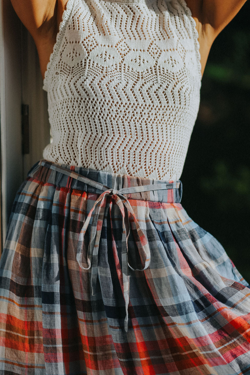 Montaigne Amélie Multi Check Linen Skirt with Belt4