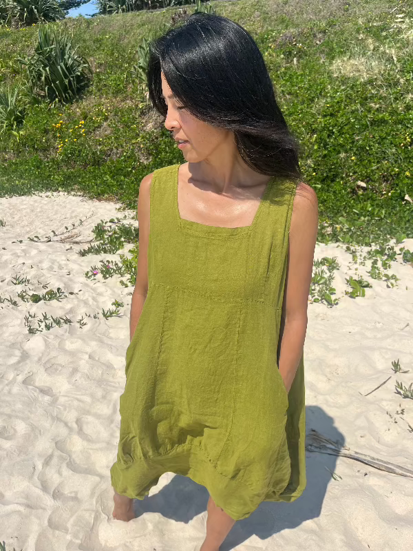 Montaigne Anaïs Linen Pinafore Dress Acid Green