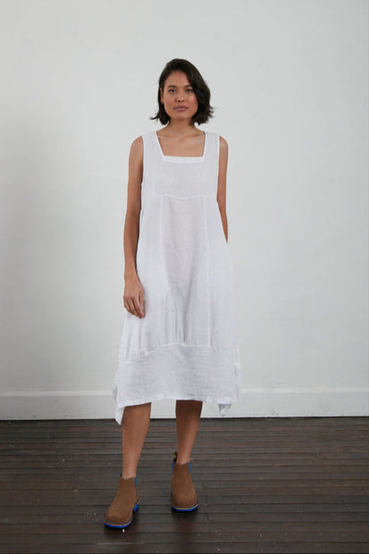 Montaigne Anaïs Linen Pinafore Dress White