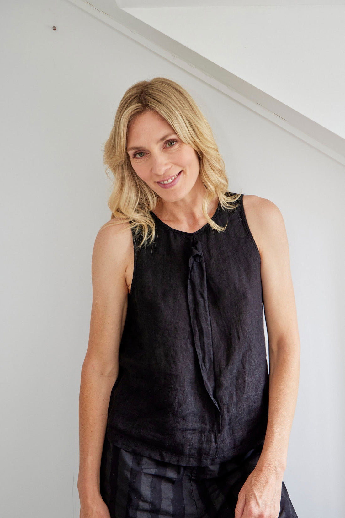 Montaigne Annabelle Linen Top with Rosette Black