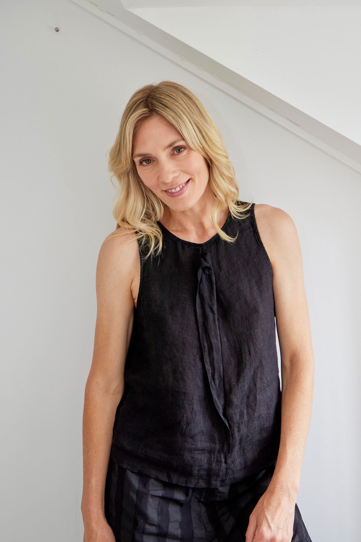 Montaigne Annabelle Linen Top with Rosette Black