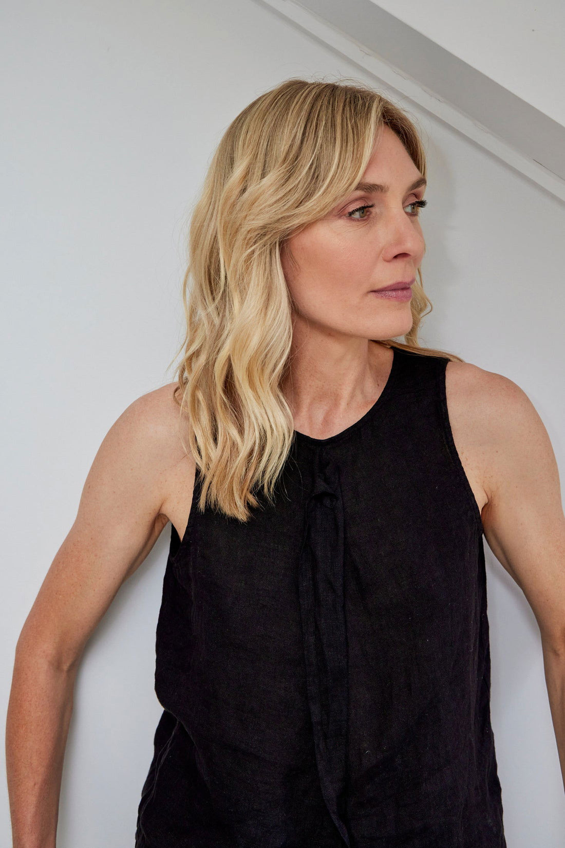 Montaigne Annabelle Linen Top with Rosette Black1