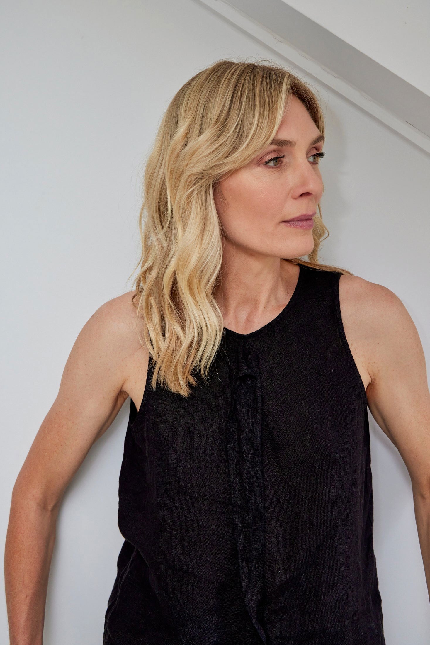 Montaigne Annabelle Linen Top with Rosette Black1