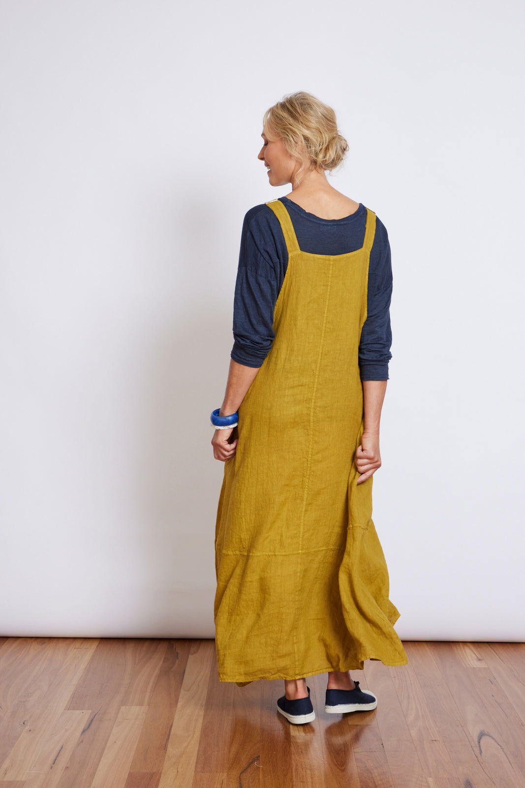 mustard yellow overall dress Penny Pinafore PDF Sewing Pattern