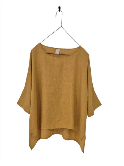 Montaigne Artiste Hi-Lo Linen Top Mustard
