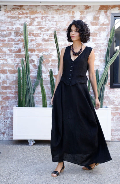 Montaigne Astrid Linen Asymmetrical Skirt Black