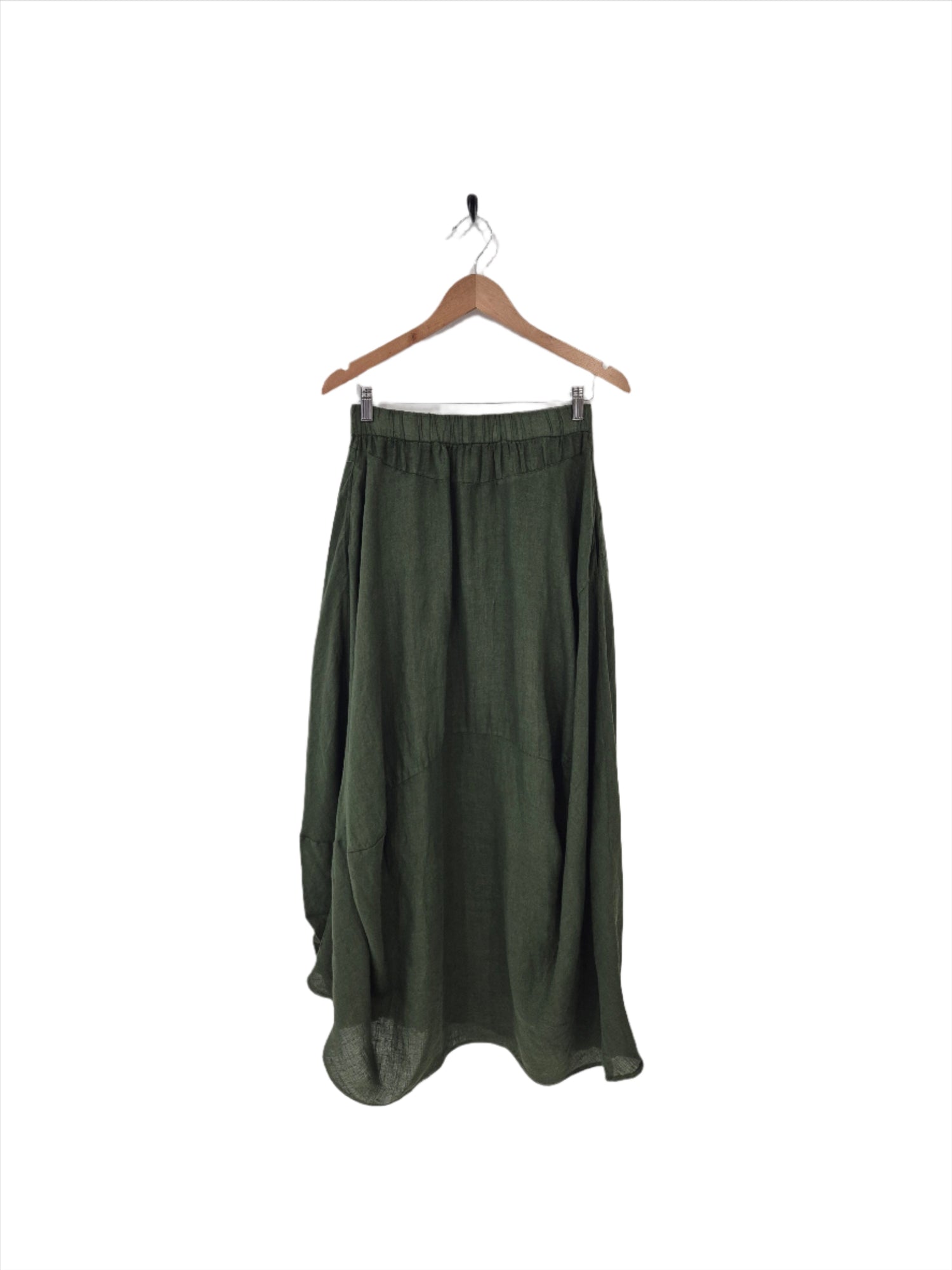Montaigne Astrid Linen Asymmetrical Skirt Forest Green