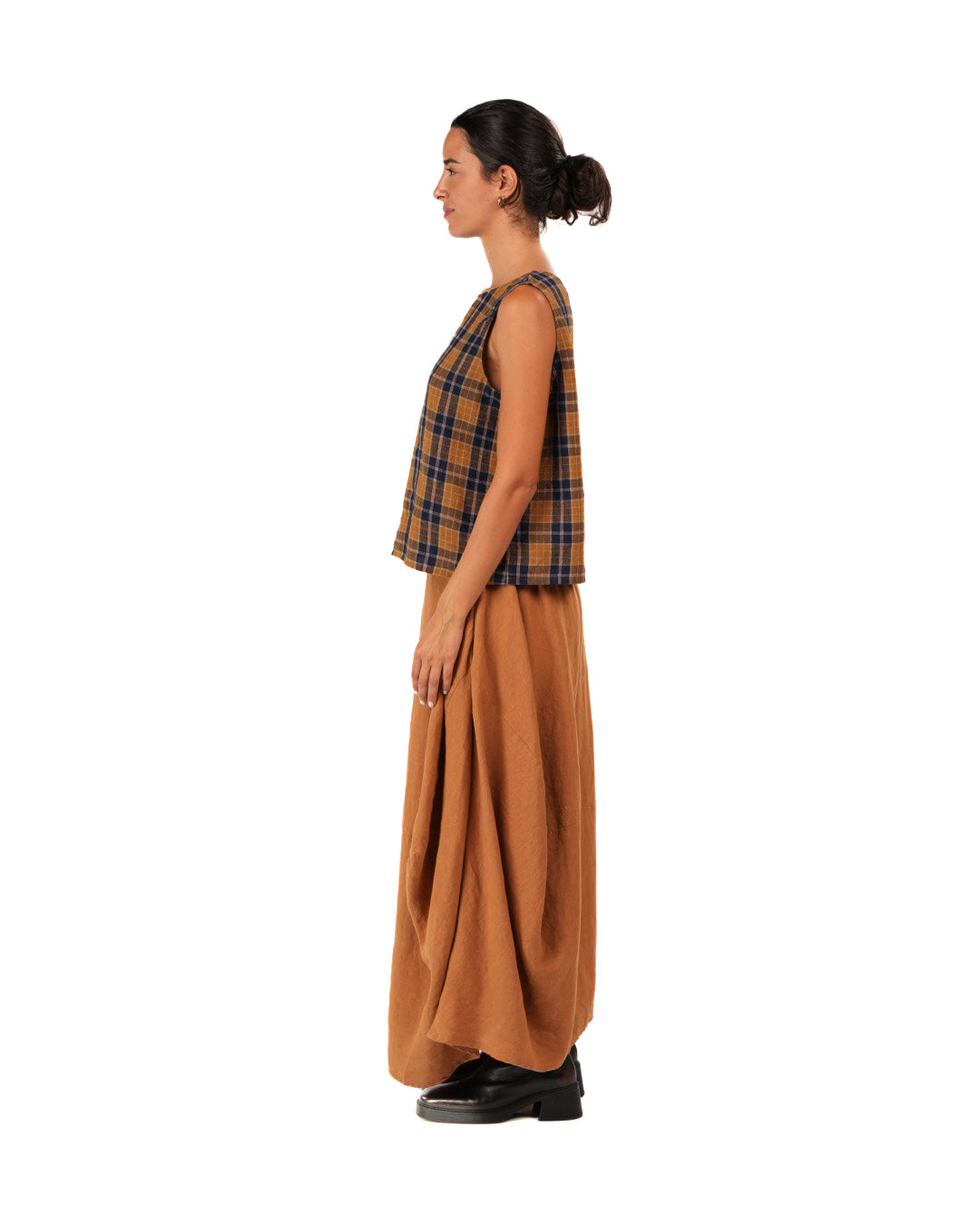 Montaigne Ava French Linen Cami Top in Blue Tweed Check2