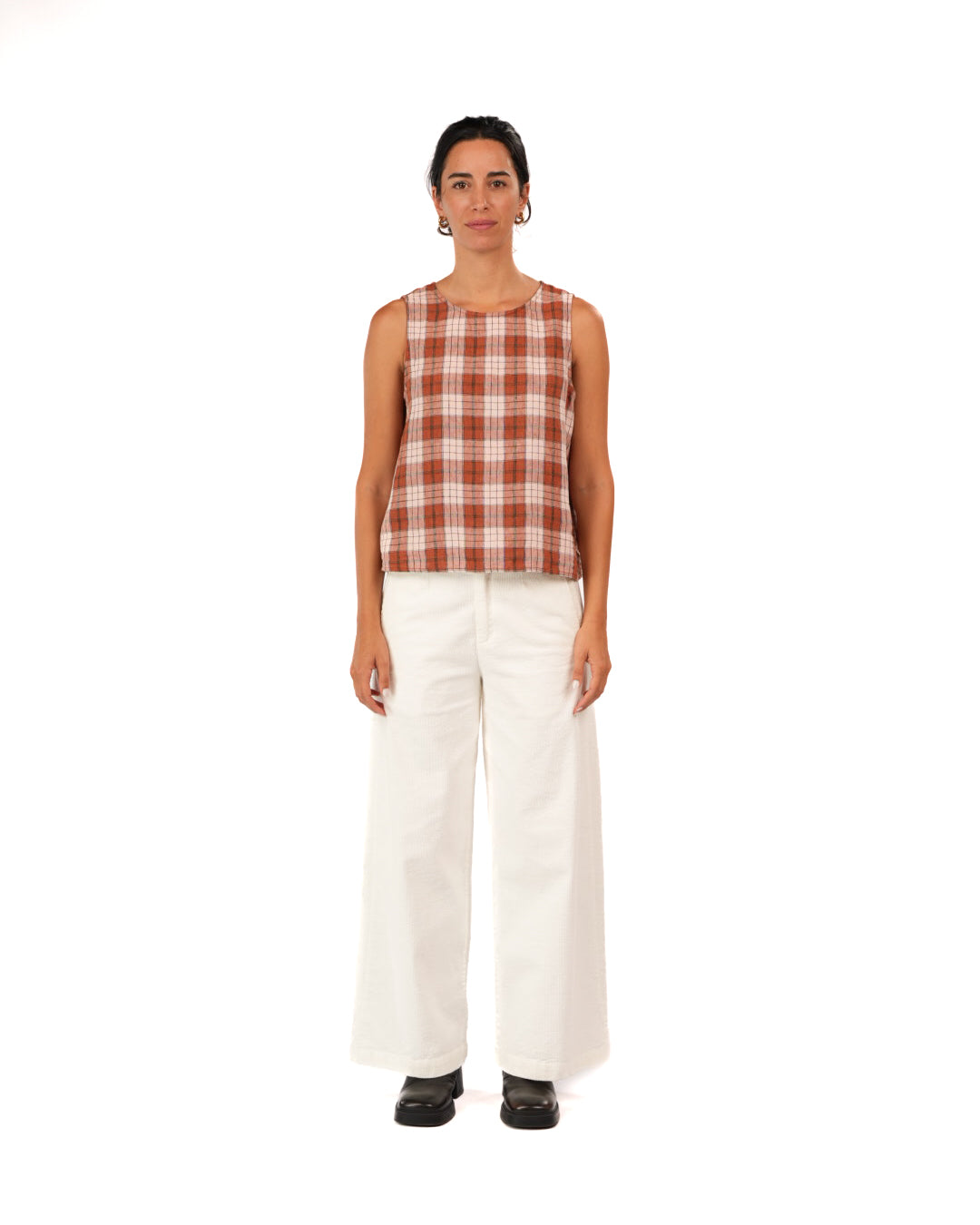Montaigne Ava French Linen Cami Top in Clay Check2