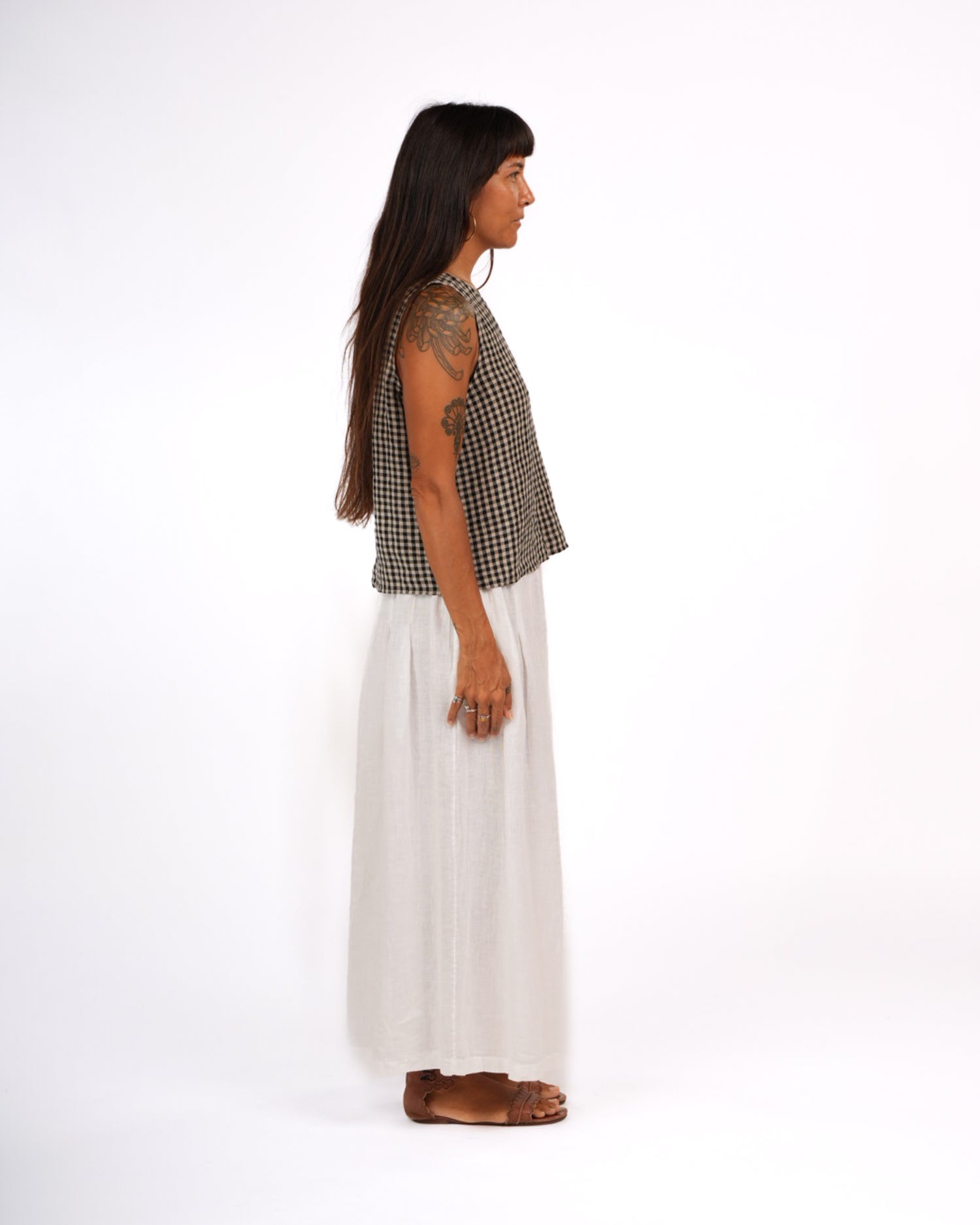 Montaigne Ava Linen Cami in Gingham Black2