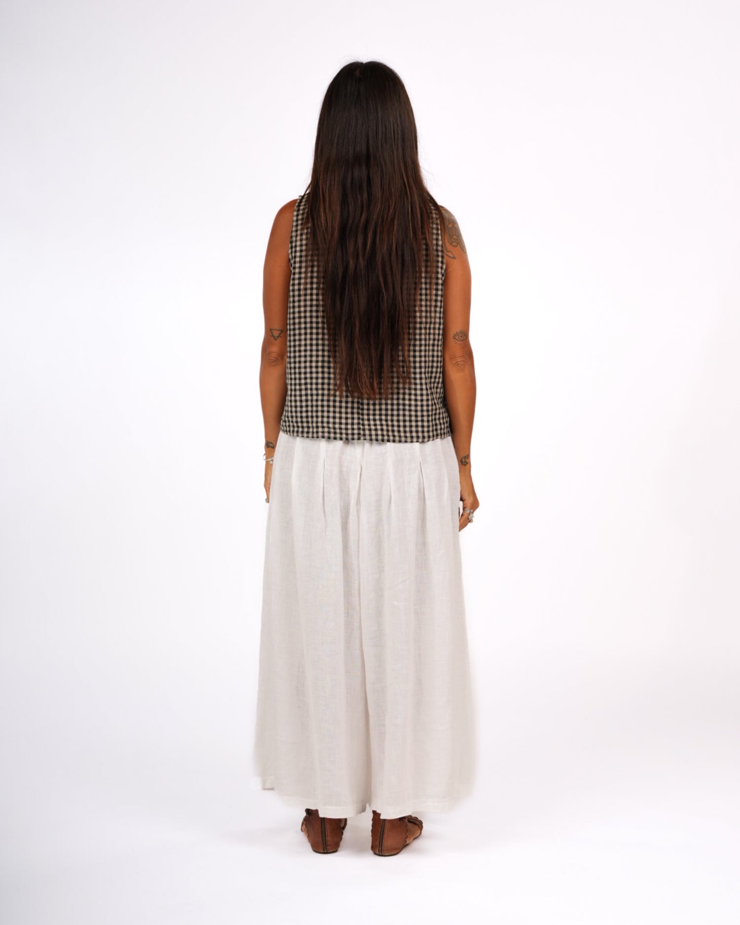 Montaigne Ava Linen Cami in Gingham Black3