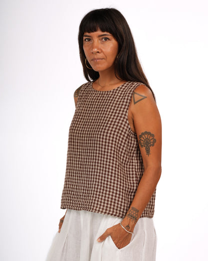 Montaigne Ava Linen Cami in Gingham Brown